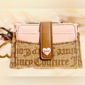Juicy Couture Pink and Brown Signature Card Case with Heart Charm